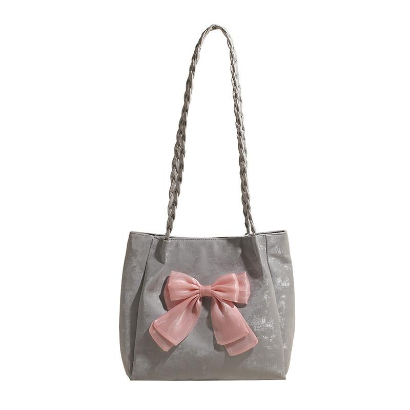Summer Bowknot Large Capacity Tote Bag For Women Pu Material With Zipper Closure For Daily Use