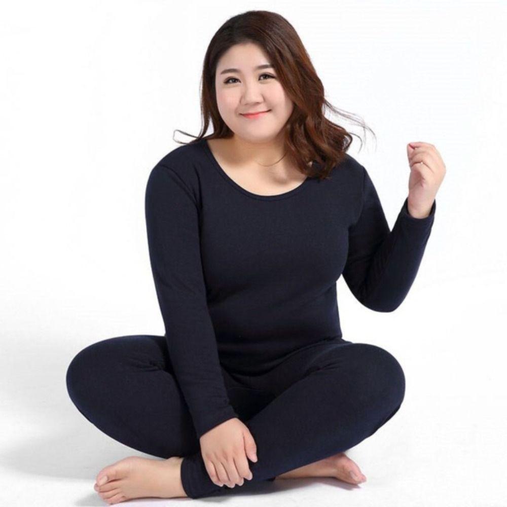 Long Sleeve Oversized Thermal Underwear Solid Color Long Johns Set Women  Winter