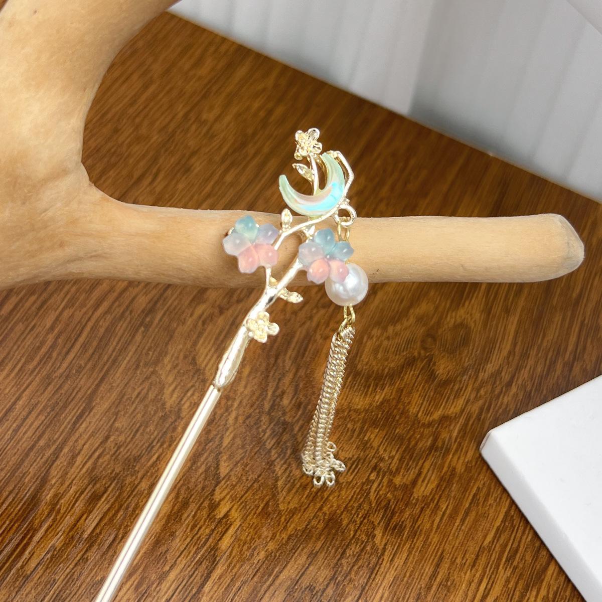 

Китайська шпилька для волосся для жінок Вінтажна квітка з китицями Паличка для волосся Вишукана прозора квіткова перлова шпилька Ювелірні вироби Аксесуари для волосся зелений