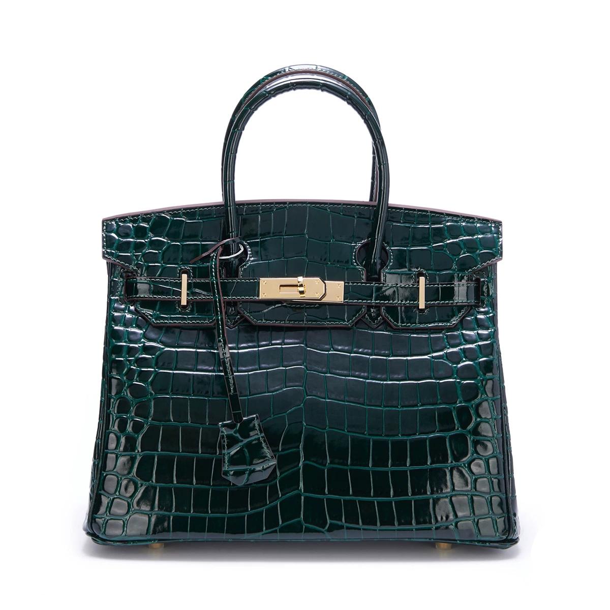 

Новая кожаная сумка платинового цвета с крокодиловым дизайном, модная женская сумка-тоут, большая сумка и сумка через плечо из коровьей кожи 25x14x19cm зелёный