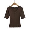V-neck medium-sleeved T-shirt women's summer new American Spice Girl solid color slim-fitting and thin basic bottoming shirt top