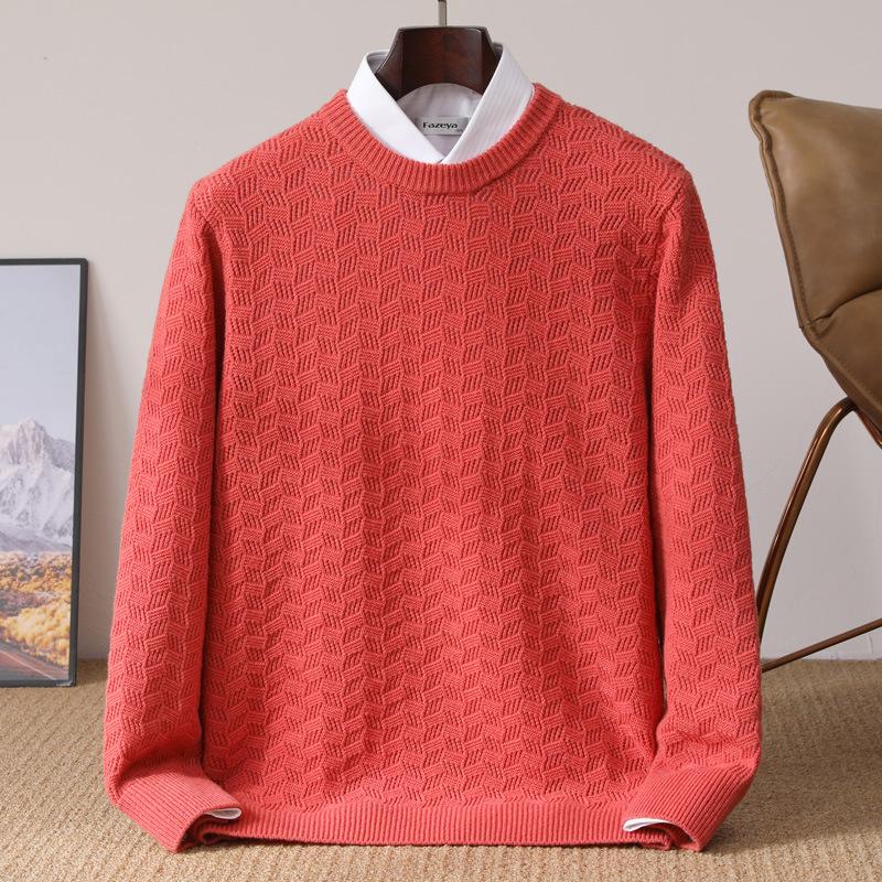 

Men s Pure Wool Round Neck Cable Knit Sweater - Autumn/Winter Casual and Business Loose Pullover XXL