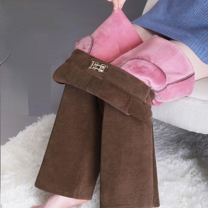 Winter Wide Leg Pants Thicken Velvet  Casual Women Plush Warm High Waist Straight Pants Vintage Thick Sweatpants