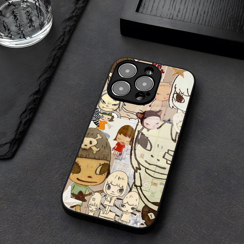 Y-Yoshitomo N-Nara Art Phone Case Glass For IPhone 12 17 15 14 13 16 11 Pro XS Max Plus Mini X XR E2020 Tempered Coque
