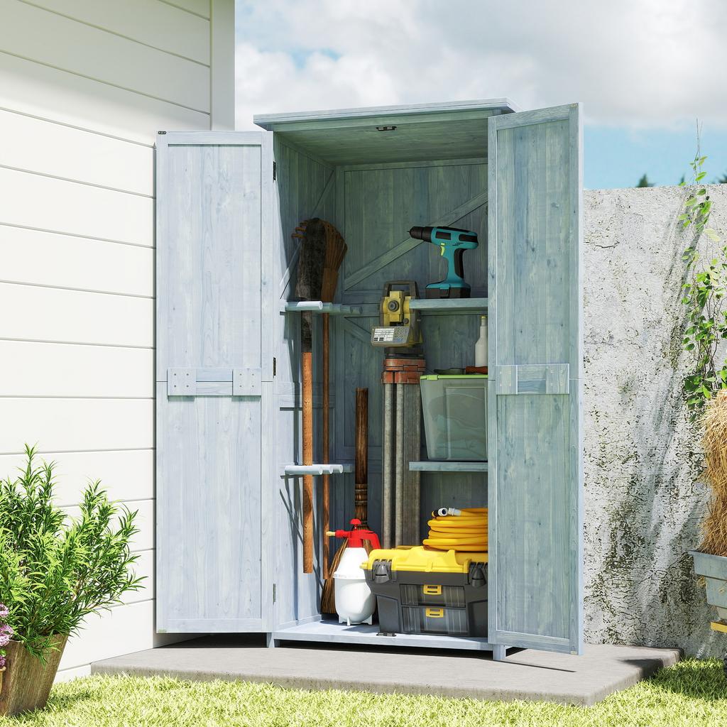 Garden Cabinet Wood Weatherproof Tool Shed with Double Door Magnetic Closure for Garden Terrace 85 X 54 X 170 Cm Gray