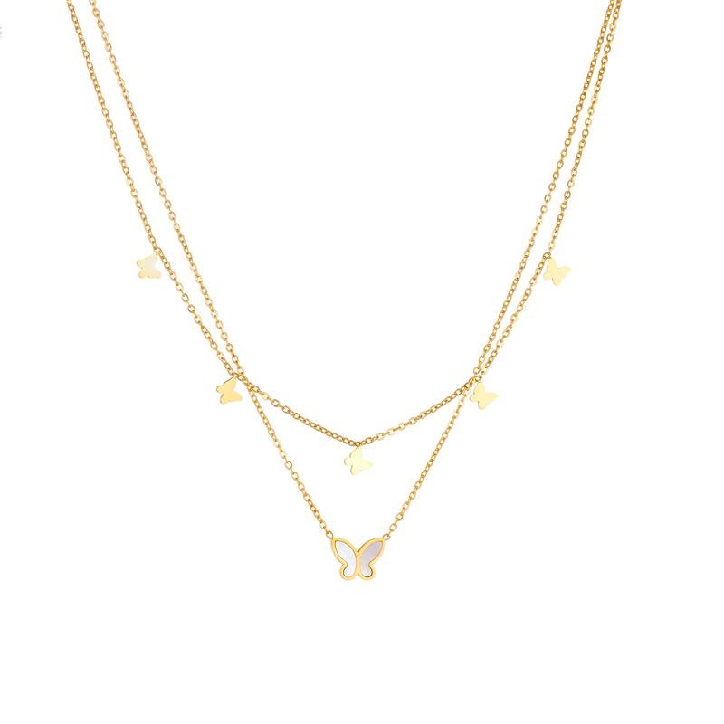 DIEYURO 316L Stainless Steel Lovely Butterfly Pendant Necklace For Women Fashion Double Layer Neck Chain Jewelry Gift Bijoux
