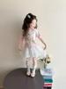 Cat Print Mesh Skirt & Short Sleeve Top Set for Girls - Summer Children's Clothing