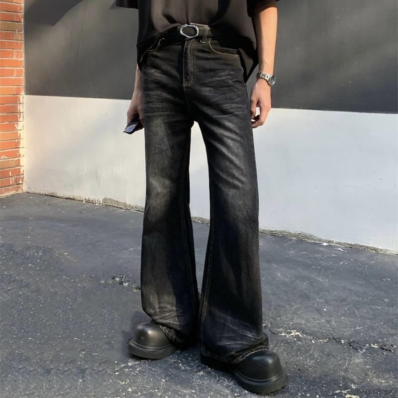 American retro gradual change washed micro pull jeans trendy men fashion sense tie dye high waist loose wide leg trousers tide