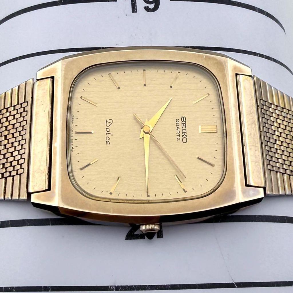 SEIKO Dolce Quartz Gold Tungsten Carbide Case Bracelet Vintage Manufactured 1985 7731-5100