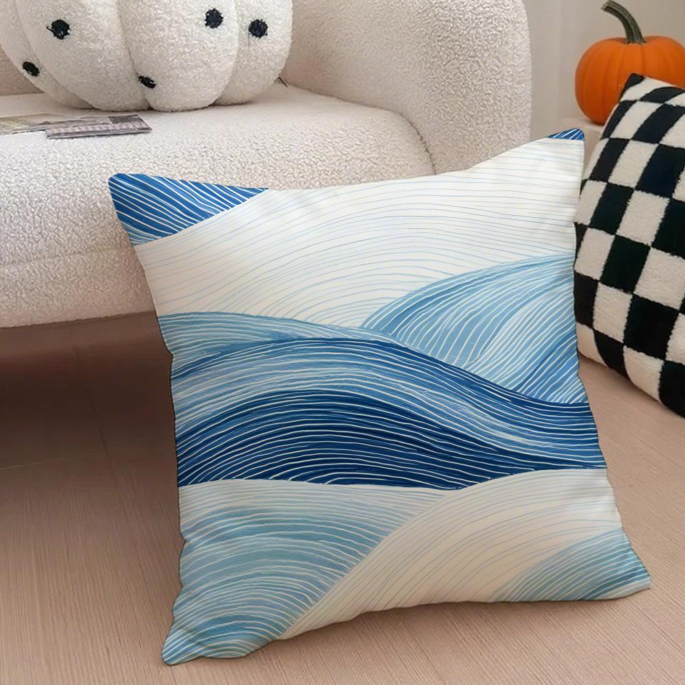 Minimalist Wave Lines Pillow Minimalist Art Cushion Cover Throw Pillow Cover Hidden Button Durable Polyester Chair Cushion