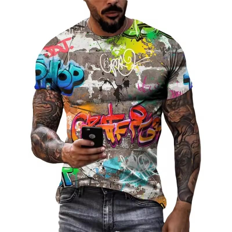 Summer 3D Printed Graffiti Men T-shirts Trend Fashion Casual Street Art Oversized T Shirt Hip Hop Harajuku O-neck Tees