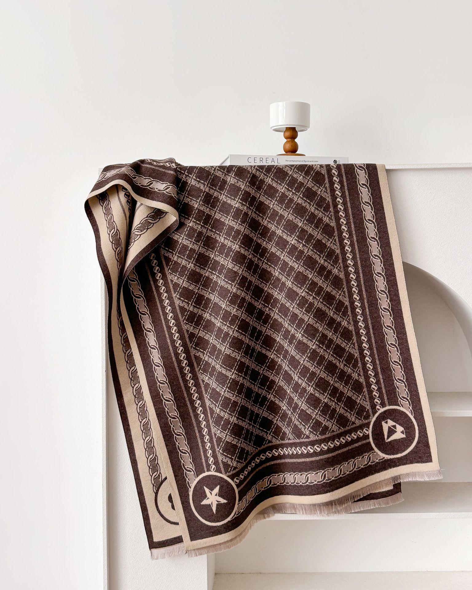 

имитация кашемира принт клетка декор ретро стиль двусторонний теплый шарф шаль 180cm коричневый