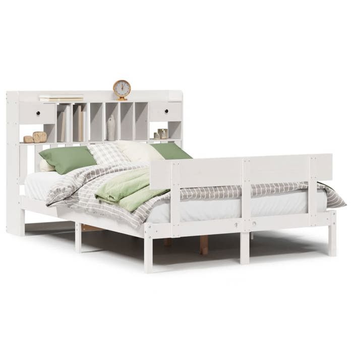 VidaXL Lit bibliothèque sans matelas blanc 140x200 cm bois pin massif, lit, meuble de chambre à coucher, lit avec rangement, 3321835