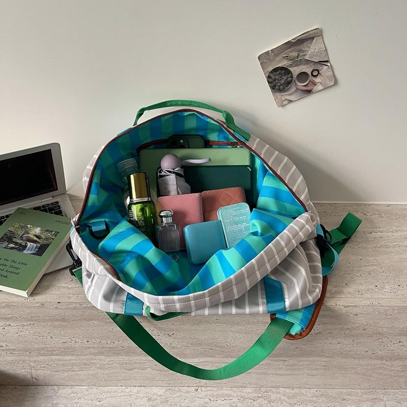 Large Capacity Striped Travel Duffle Bag Sports Gym Weekender