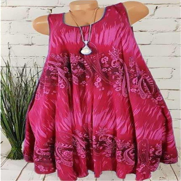 Modaya Uygun Yazlık Günlük Baskılı Kolsuz Elbise Rahat Moda Kadın
