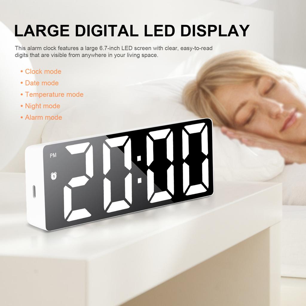 Digital Alarm Clock with LED Display Date Temperature Dimmable Snooze Electronic Clock for Bedrooms Bedside Kids Adults