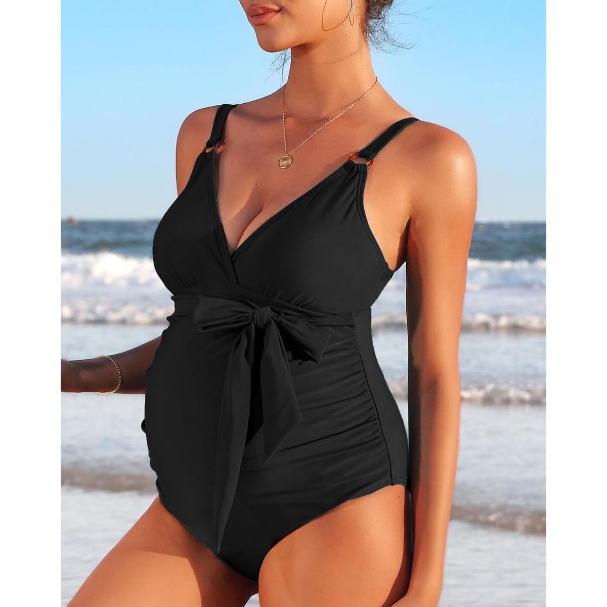 Charmleaks Купальник для беременных Цельный купальный костюм с v-образным вырезом — фото 11