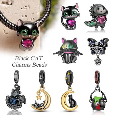 Copper Black Cat Collection Charm Bead Charms for Authentic Bracelets for Women Fine Jewelery Making Gifts High Quality