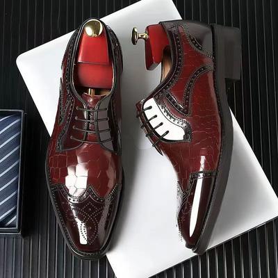 2024 Carved Oxford Shoes Men's Brogue Dress Shoes Patchwork Leather Formal Shoes for Men Bullock Shoes Wedding Party Dinner British
