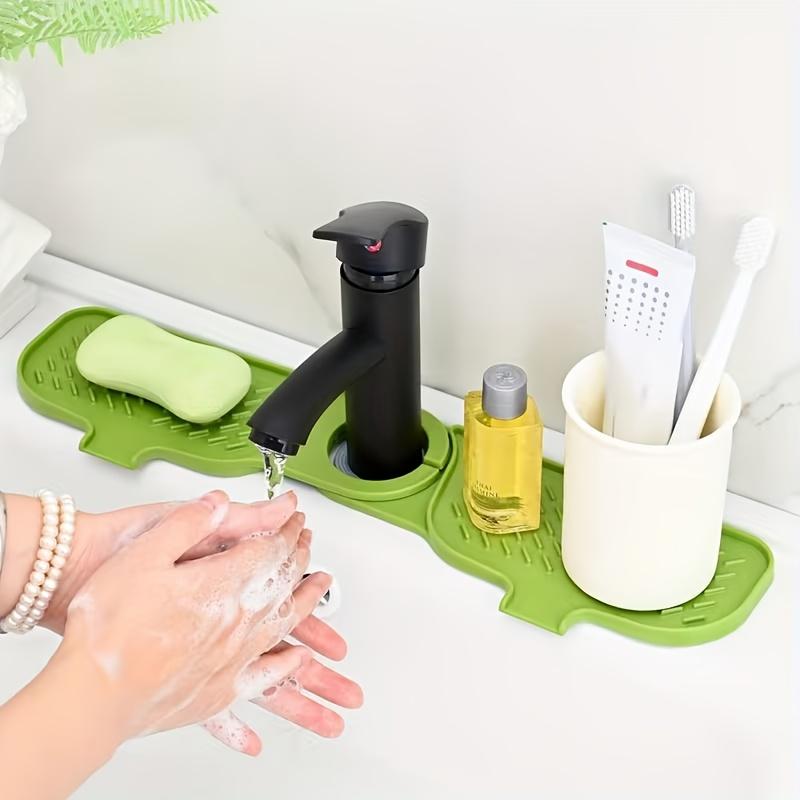 1pc Silicone Faucet Splash Guard, Non-Slip Drain Counter Drying Mat, Multi-Grid Kitchen Bathroom Organizer, Sponge Soap Holder