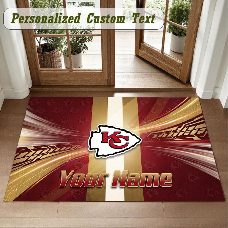 Crystal Velvet Square Rug Custom NameKansas City Chiefs Pattern Non Slip Home Floor Decor Rug