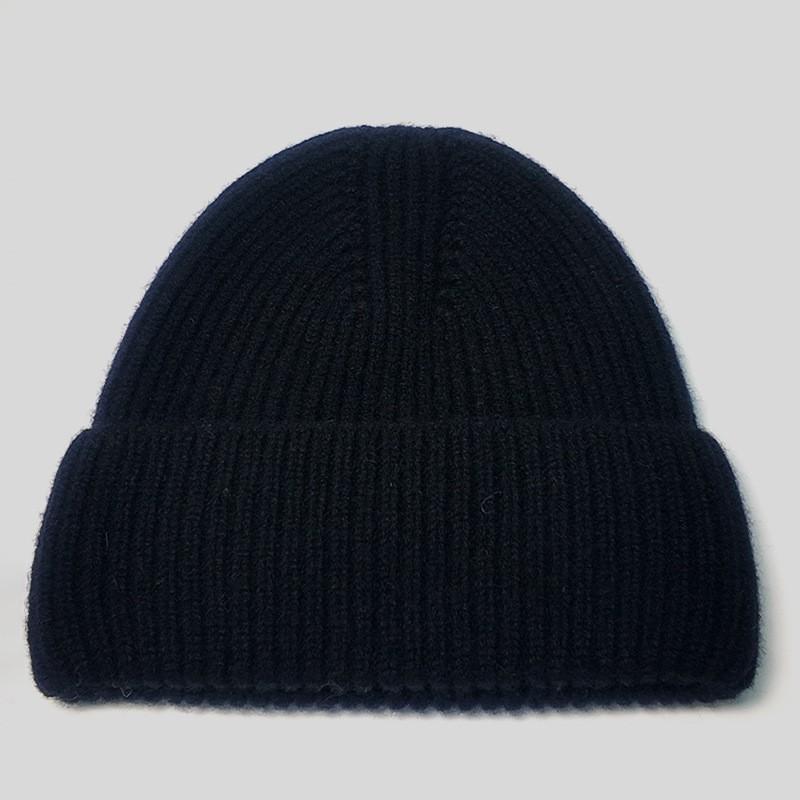 100% Wool Knit Beanie Hat Women Men Warm Ear Protection Winter Cap One-Piece Seamless Solid Color
