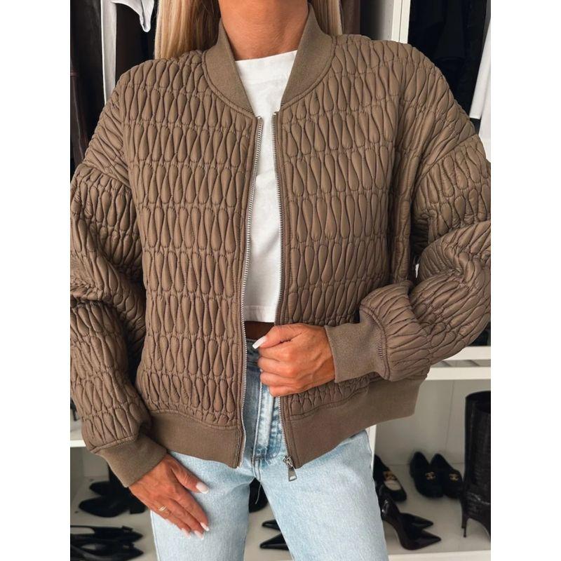 Autumn New Women clothes Western Style Solid Embroidered Short Zipper Clip Thin Gram Cotton-padded jacket High Waist Zip-up Top