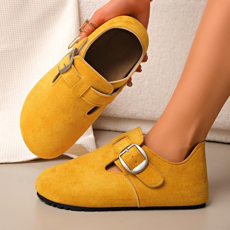 Fashion Plus Size Flat Single Shoes Autumn New Round Toe Suede Metal Buckle Soft Sole Anti-slip Wear-resistant Low Top Shoes