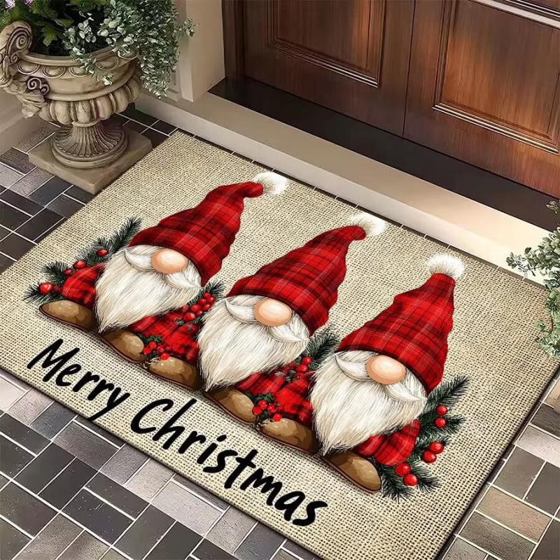 Christmas Gnome Floor Mat Entryway Bathroom Non-Slip Door Cartoon Snowflake Design Crystal Velvet Washable