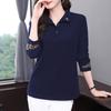 Women's Vintage Embroidery Polo Collar Elegant T-shirts Spring Autumn Korean Fashion Casual Long Sleeve Loose Tops Ropa De Mujer