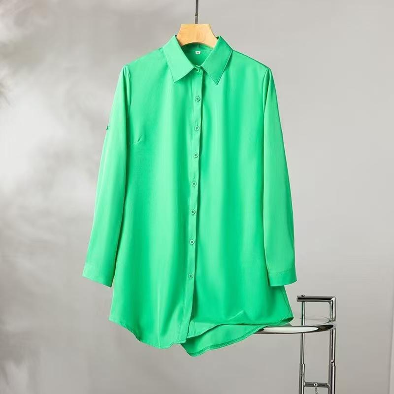 Women's Spring/Fall Long-Sleeve Loose-Fit Korean-Style Shirt, Plus Size, Mid-Length Base Layer Shirt