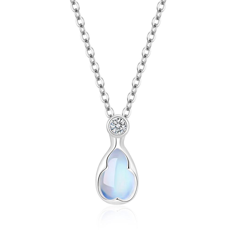 925 Sterling Silver Simple Fashion Water Drop Shaped Moonstone Zircon Neck Chain Birthday Party Anniversary Gift