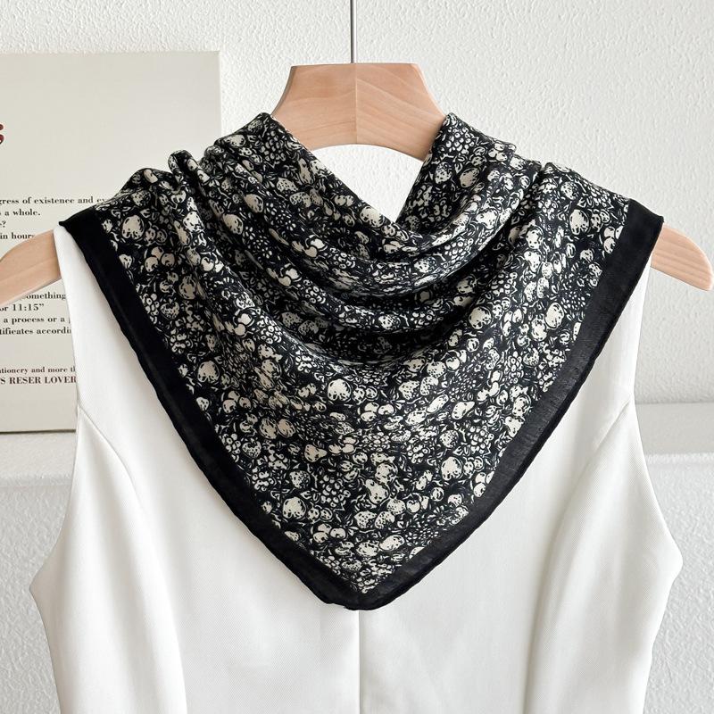 Chessboard Plaid 71CM Cotton and Linen Silk Scarf Small Square Scarf Women's Spring and Autumn Summer Thin Scarf Scarf Linen Headscarf Belt