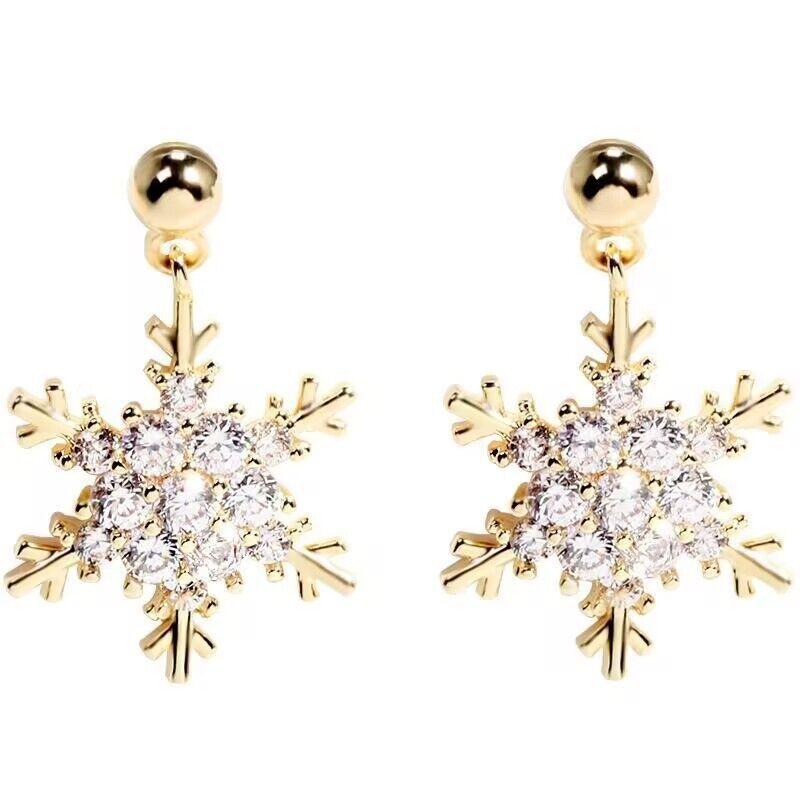 Bobines de moustiques sans piercing d'oreille, boucles d'oreilles en strass, flocon de neige, à la mode