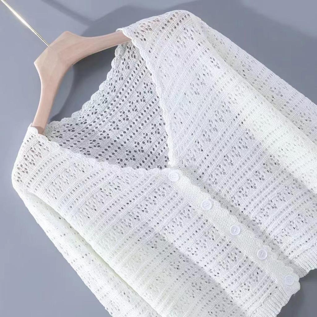 Lockerer V-Ausschnitt Häkelstrick-Cardigan - Damen Langarm Sonnenschutz für Frühling & Sommer