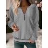 2024 Women's Loose Casual Hoodie Long Sleeve Solid Color Textured Tops Half Open Collar Autumn Winter Fashion