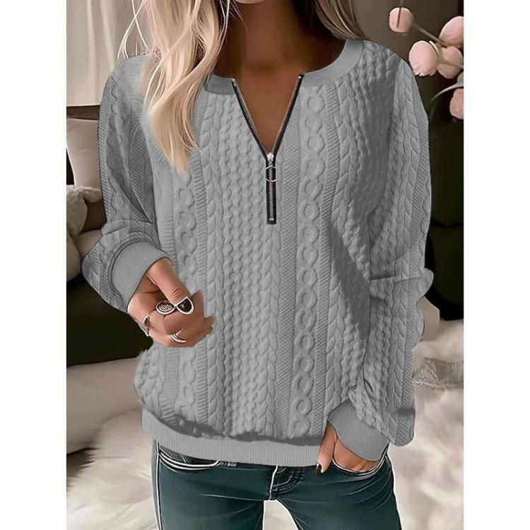 2024 Women's Loose Casual Hoodie Long Sleeve Solid Color Textured Tops Half Open Collar Autumn Winter Fashion