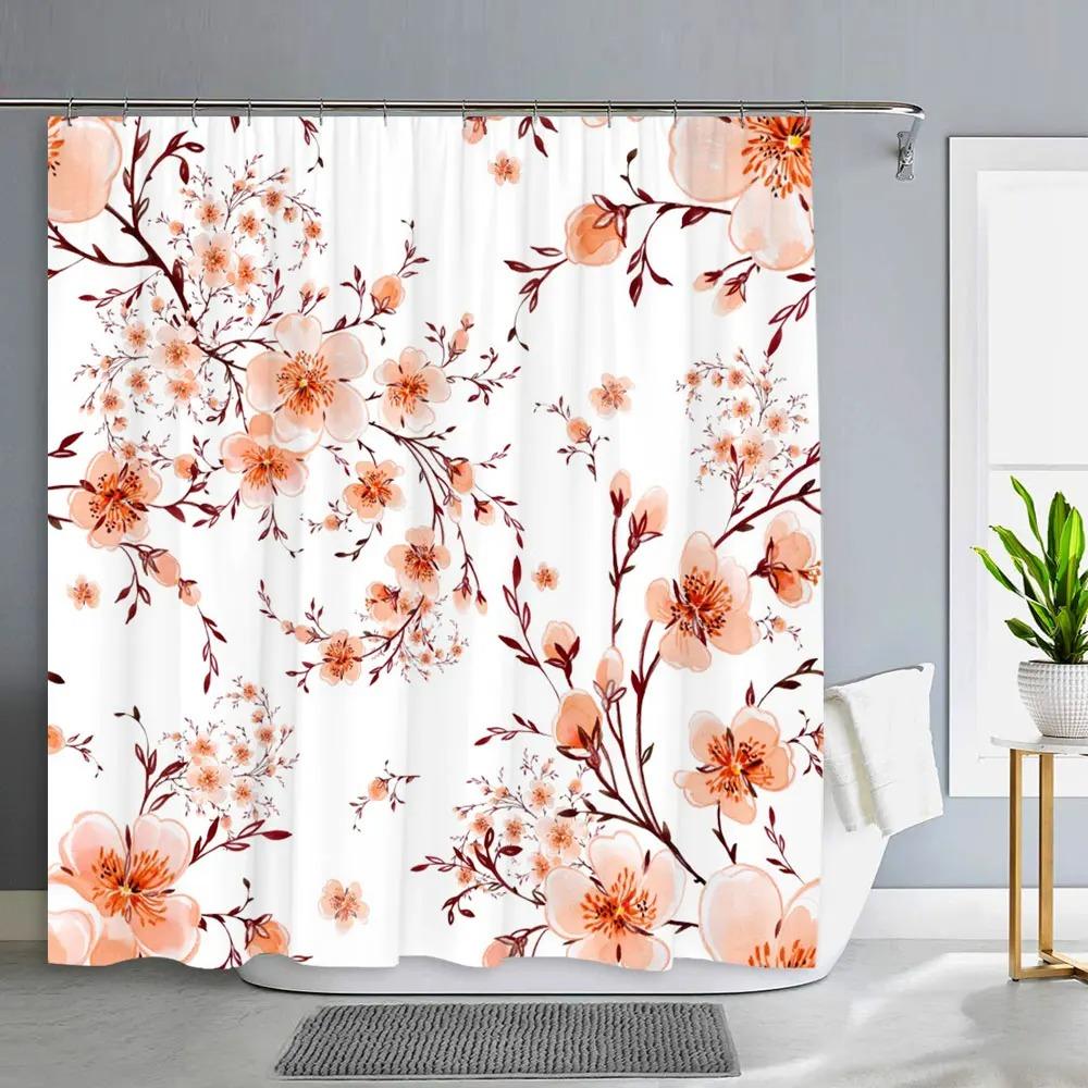 

Pretty Cherry Blossom Shower Curtain Botanical Floral Flower Decoration Polyester Fabric Washable Shower Curtains Bathroom Decor W60H190(CM)-1 Pcs