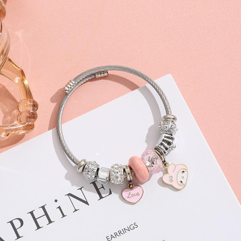 Stainless Steel Cartoon Bracelet With Crystal Pendant Charm Fashion Women's Jewelry Accessory