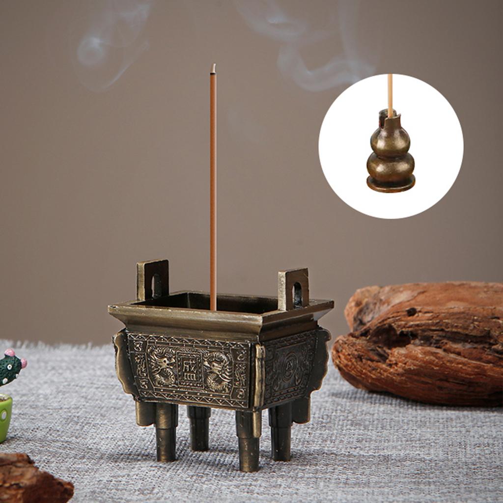 Chinese Bronze Tripod Incense Burner Metal Gourd-shape/Nine-hole Incense Holder Incense Stick Holder for Yoga Meditation Decor