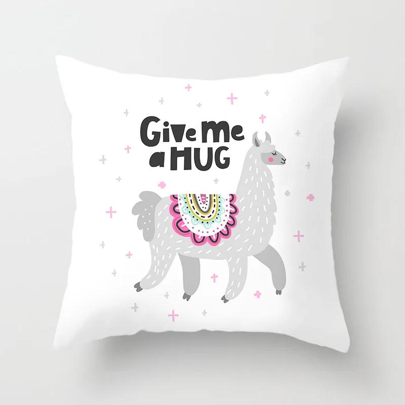 New Alpaca Cushion Covers Lovely Cartoon Alpaca Print Polyester Pillow Cover Modern Sofa Chair Christmas Decorative Pillows Case