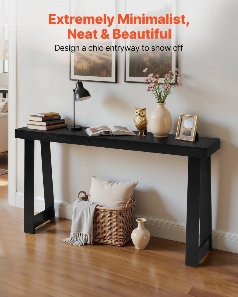 140 Cm Console Table, Modern Desk Behind the Couch, Wooden Rectangle Entrance Desk, Narrow Long Sofa Table Accent Stand, Ideal for Hallway, Bedroom,