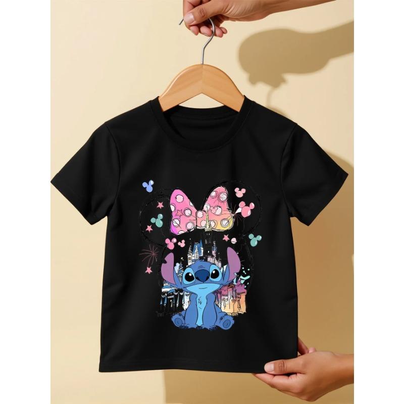 Disney Stitch Summer Cotton Children T-Shirts Kids Clothing Cute Girls Casual Comfort Short Sleeve Cartoon Figure Printed Tshirt