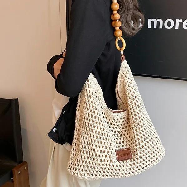 Women's Summer Fashi Hollow Knitted Handbag Ladies Casual Beach Vacati Beach Woven Bags Female Large Capacity Shoulder Bag
