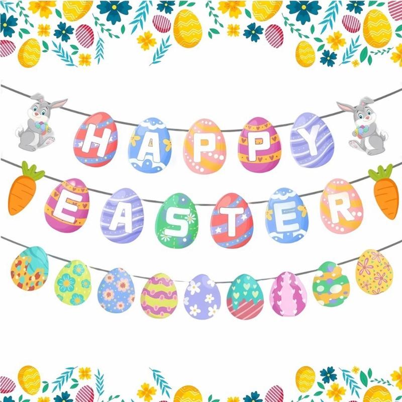 Easters Eggs Letter Garlands Hanging Banners for Home School and Event Decoration Store Window Display Accessories