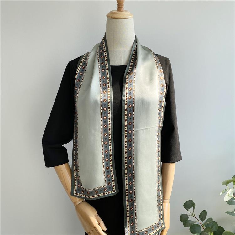 Double-Layer Silk Scarf Mulberry Silk Scarf Women'S Versatile Autumn Style Foreign Style Thin Narrow Long Multi-Functional Decorative Scarf Streamer
