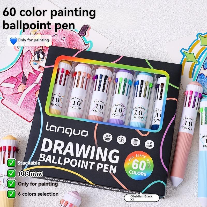 60 Colors Multicolor Pens Set 10-in-1 Colored Ballpoint Pen,0.8mm Fine Point Smooth Writing Ballpoint Pens School Office Supplie