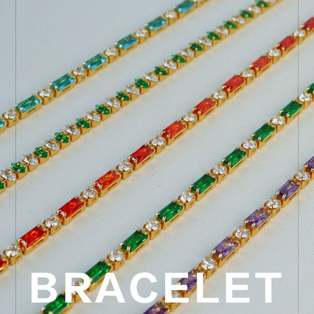 Versatile Trendy Thin Bangle Sweet Colorful Buckle Bracelet Cubic Zircon Light Luxury Cubic Zirconia Chain For Women
