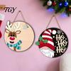 Cute Elk Holiday Ornaments 2D Christmas Wooden Door Hanger Ornaments, Santa Snowman Reindeer Welcome Wall Home Entrance Accents Sign, Rustic Farmhouse