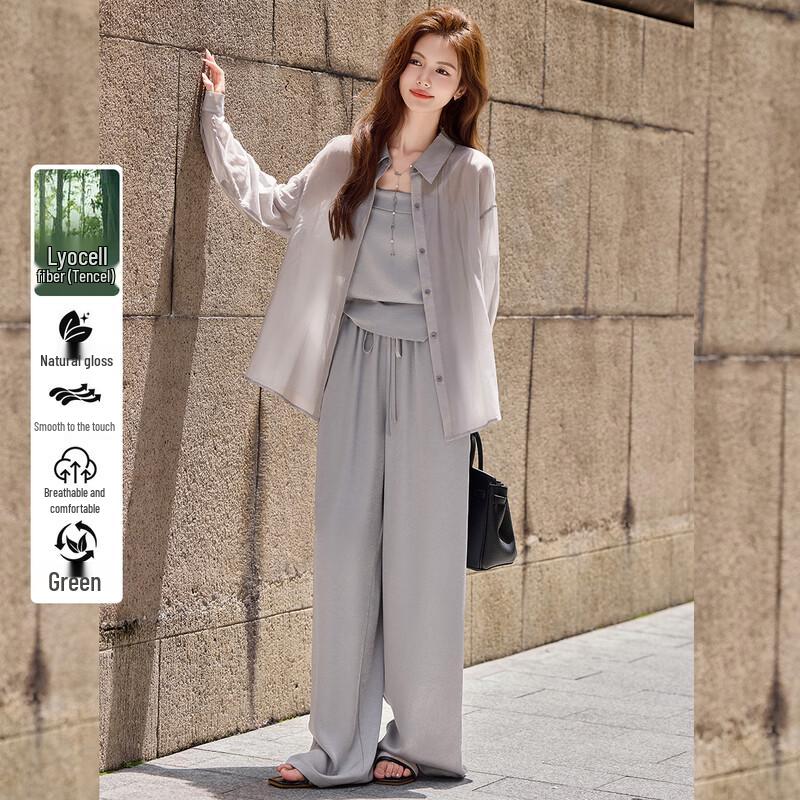 

Женский комплект из 3 предметов: рубашка и брюки Bailuyu Lyocell Tencel XL